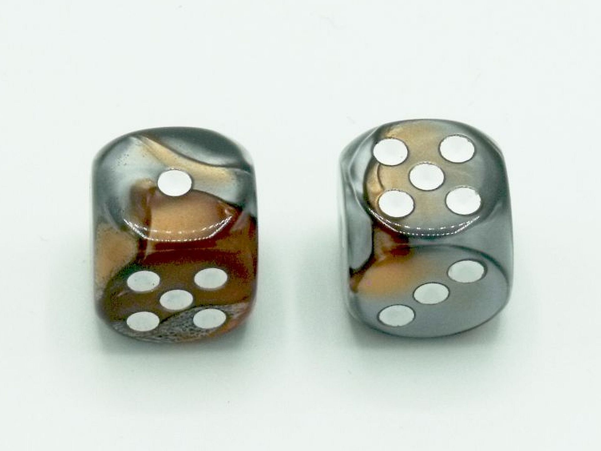 Gemini 18mm 4 Sided D4 Chessex Dice, 6 Pieces - Blue-Steel with White