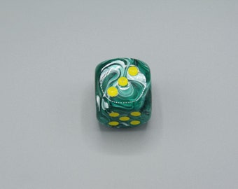 30mm Dice Vortex Malachite Green with Yellow Pips