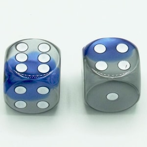 16mm d6 Gemini Blue-Steel Dice with White pips - pair of 2