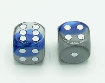 16mm d6 Gemini Blue-Steel Dice with White pips - pair of 2