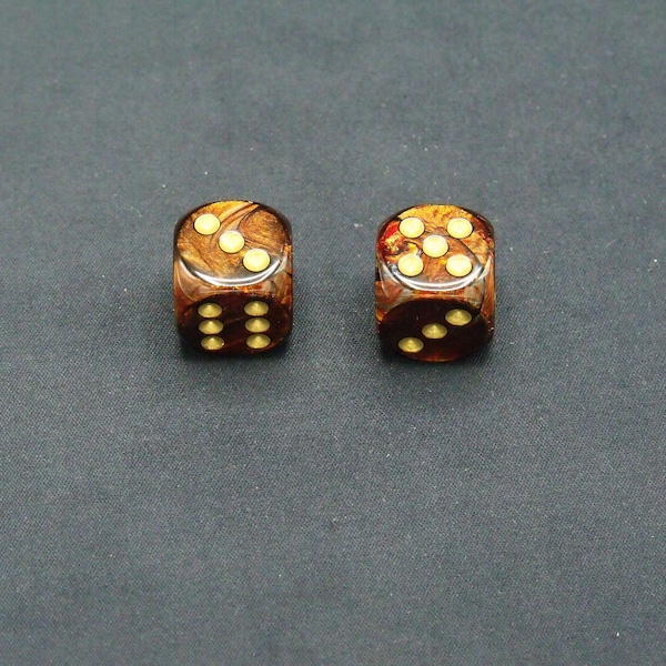 16mm Scarab Blue Blood d6 dice with Gold pips (pair of 2)