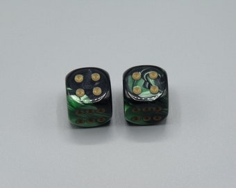 20mm Dice Gemini Black-Green with Gold pips d6 - pair of 2