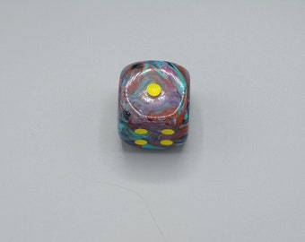 30mm Festive Mosaic D6 Die with Silver Pips (Single)