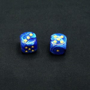 16mm d6 Vortex Blue Dice with Gold pips - pair of 2