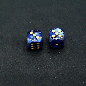16mm d6 Scarab Royal Blue Dice with Gold pips - pair of 2