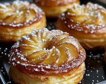 Blätterteig Apfel Donuts | Deutsch & Englisch, Hausgemacht | Einfache Herbst Dessert | Digitales Rezept