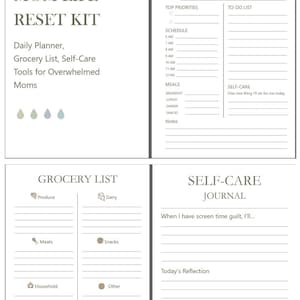 Mom Life Reset Kit - Daily Planner, Grocery List, & Self Care Tools for Overwhelmed Moms