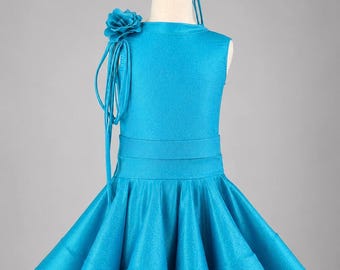 Vestido de baile de salón para niñas color turquesa, vestido básico latino y estándar, traje de competición infantil hecho a medida, tallas 110-160.