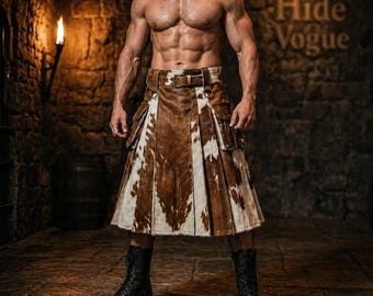 Kilt da uomo in vera pelle con pelo / Completo da festival in pelle stile cowboy