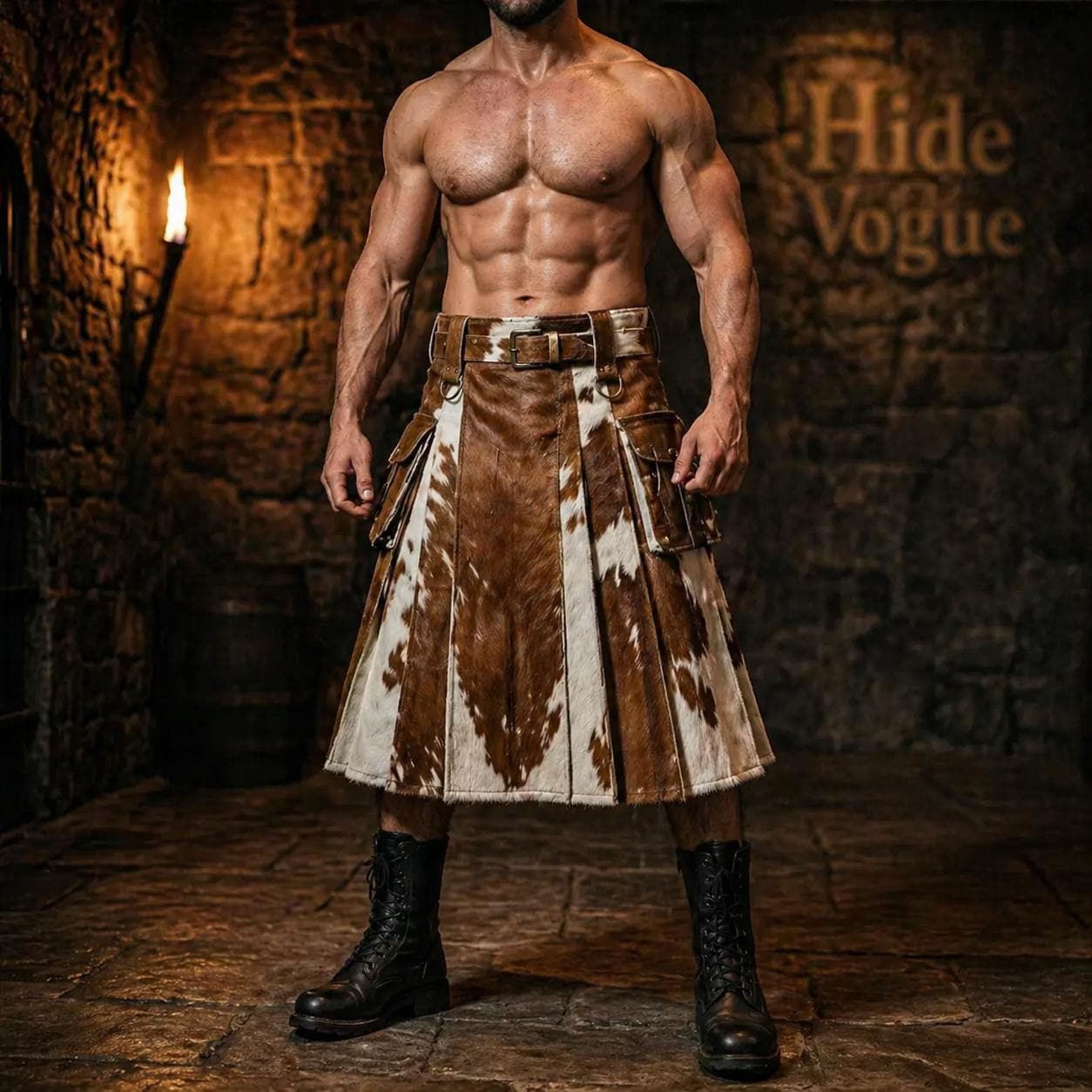 Men's Genuine Hair-On Hide Kilt Cowboy Style Leather Festival Outfit