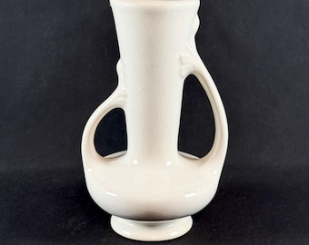 Vintage unmarked Brush McCoy? Asymmetrical Two-Handled vase in gloss white
