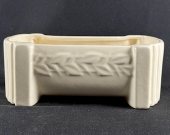 Vintage 1940s Rare White deco McCoy Strap footed planter with USA Mark