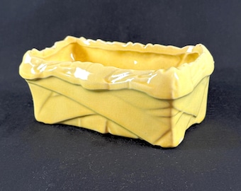 Vintage 1940s McCoy Pottery Yellow Rectangular bulb planter with ribbon/strap pattern