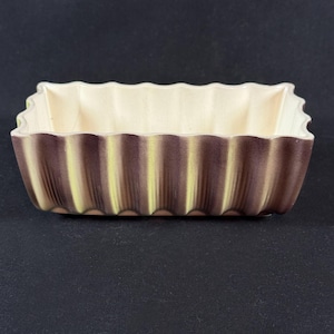 Vintage 1940s Royal Copley Pottery rectangular fluted planter in chartreuse and brown
