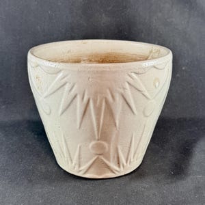 Vintage 1930s Robinson Ransbottom cream Sunburst Jardiniere Sun and Moon Planter RRP Co Roseville Pottery Flower Pot stamped USA on bottom