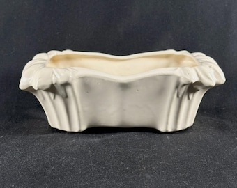 Vintage 1940s McCoy Pottery MidCentury White Rectangular Planter Pot with Flower Petal Pattern