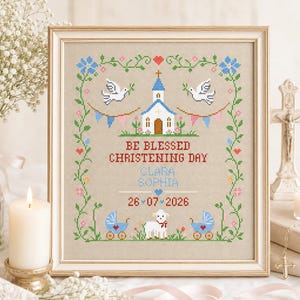 Christening Day Cross Stitch Pattern PDF, Baptism Cross Sampler, Baby Name First Holy Communion Date Chart SAGA Pattern