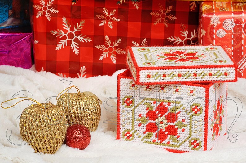 Christmas Box Plastic Canvas Cross Stitch Pattern Pdf - Xmas Box Easy ...