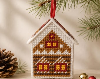 Mini Gingerbread House Plastic Canvas3D  Pattern, Christmas Tissue Box Cover, Holiday Cross Stitch PDF