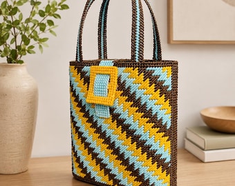 Melange Bag 3D Plastic Canvas Tote Bag Pattern PDF, 3D Vinyl Weave Bag Easy Chart