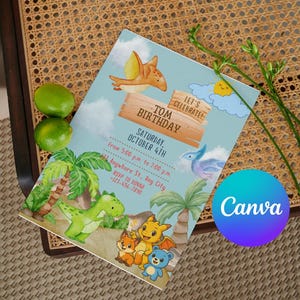Convite de Aniversário de Dinossauro | Convite Editável para Festa de Dinossauro para Meninos | Cartão de Aniversário para Imprimir | Download Instantâneo