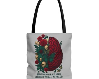 Normal is a Trap Tote Bag, Mental Health Awareness, Self Acceptance, Therapy Gift, De-stigmatize struggle, Carry-All Bag