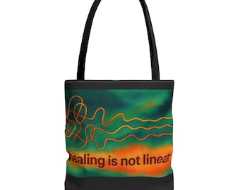 Healing is Not Linear Mental Health Awareness Tote Bag, Normalize Therapy, De-stigmatize Mental Struggle, Therapy Advocate, Inspirational