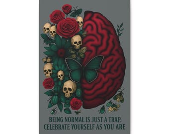 Mental Health Awareness And Acceptance Canvas Print: Skull, Butterfly, Floral Wall Art