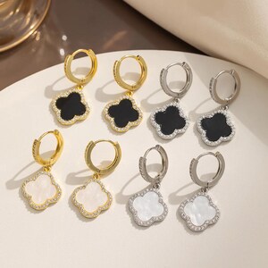 Clover 18k gold steel titanium earrings