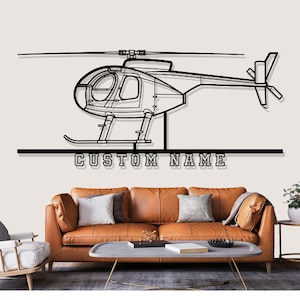 MD 500C Helicopter Silhouette Metal Wall Art, Custom Metal Wall Decor, Custom Helicopter Silhouette Wall Art, Custom Name Sign, Pilot Gifts