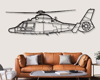 Décoration murale en métal représentant la silhouette d'un hélicoptère Eurocopter MH 65 Dolphin, cadeau idéal pour les pilotes.