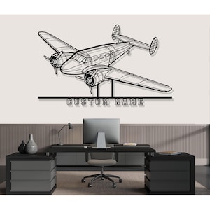 Beechcraft Model 18 Airplane Silhouette Metal Wall Art, Custom Metal Wall Decor,Custom Plane Silhouette Wall Art, Custom Name Sign, Pilot