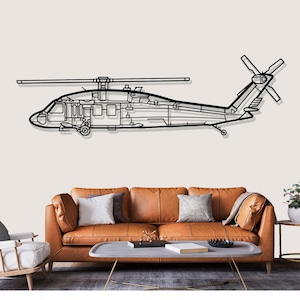 Sikorsky UH 60 Black Hawk Helicopter Silhouette Metal Wall Art, Pilot Gifts Decor
