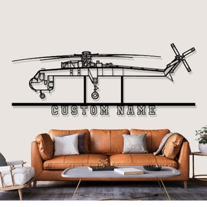 Sikorsky S 64 Skycrane Helicopter Silhouette Metal Wall Art, Custom Metal Wall Decor, Custom Helicopter Silhouette Wall Art,Custom Name Sign