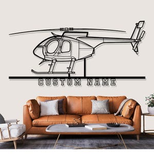 MD 530F Helicopter Silhouette Metal Wall Art, Custom Metal Wall Decor, Custom Helicopter Silhouette Wall Art, Custom Name Sign, Pilot Gifts