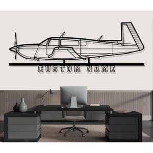 Mooney M20M Airplane Silhouette Metal Wall Art, Custom Metal Wall Decor,Custom Plane Silhouette Wall Art, Custom Name Sign, Pilot Gifts