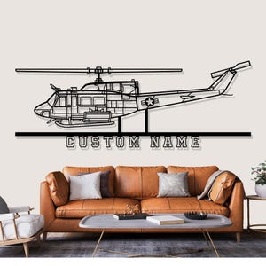 Bell UH 1N Huey Helicopter Silhouette Metal Wall Art, Custom Metal Wall Decor, Custom Helicopter Silhouette Wall Art, Custom Name Sign,Pilot