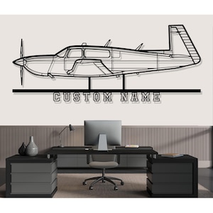 Mooney M20K Airplane Silhouette Metal Wall Art, Custom Metal Wall Decor,Custom Plane Silhouette Wall Art, Custom Name Sign, Pilot Gifts
