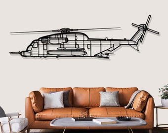 Silhouette d'hélicoptère Sikorsky MH 53 M - Décoration murale en métal, cadeau idéal pour les pilotes