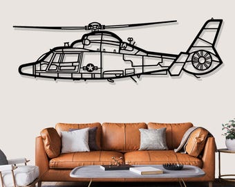 Décoration murale en métal représentant la silhouette d'un hélicoptère Eurocopter MH 65 Dolphin, cadeau idéal pour les pilotes.
