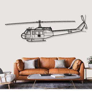 Bell UH 1 Iroquois Huey Helicopter Silhouette Metal Wall Art, Pilot Gifts Decor