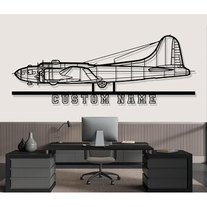 Boeing B 17 Flying Fortress Airplane Silhouette Metal Wall Art, Custom Metal Wall Decor,Custom Plane Silhouette Wall Art, Custom Name Sign