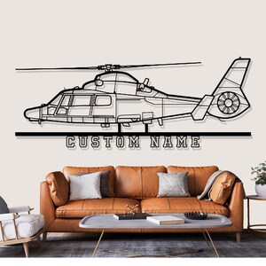 Eurocopter AS365 Dauphin Helicopter Silhouette Metal Wall Art, Custom Metal Wall Decor, Custom Helicopter Silhouette Wall Art, Custom Name