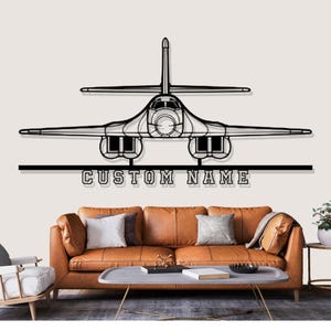 Rockwell B 1 Lancer vliegtuig silhouet metalen muurkunst, aangepaste metalen wanddecoratie, aangepaste vliegtuig silhouet kunst aan de muur, aangepast naambord, piloot