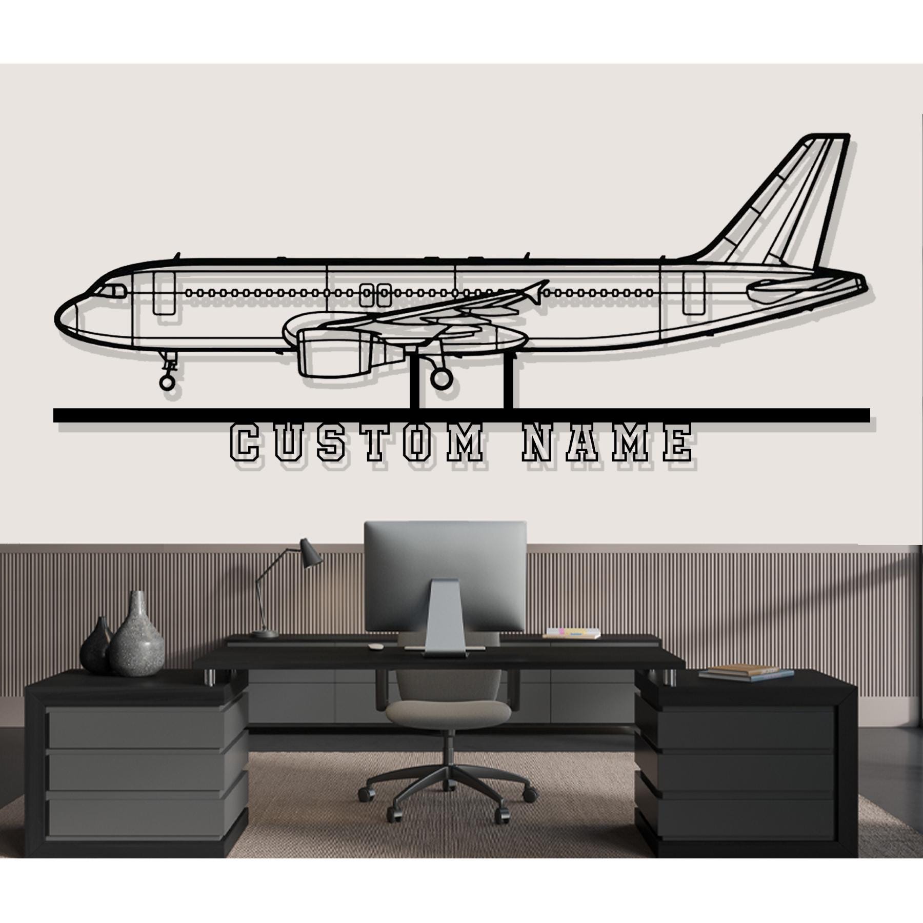 Airbus A320 Airplane Silhouette Metal Wall Art, Custom Metal Wall