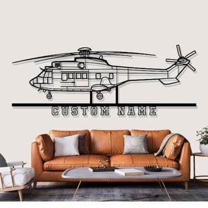 Eurocopter AS332 Super Puma Helicopter Silhouette Metal Wall Art, Custom Metal Wall Decor, Custom Helicopter Silhouette Wall Art,Custom Name