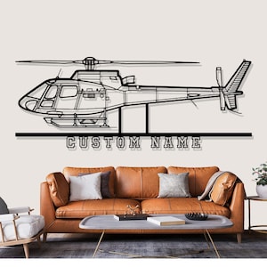 Eurocopter H125 Helicopter Silhouette Metal Wall Art, Custom Metal Wall Decor, Custom Helicopter Silhouette Wall Art, Custom Name Sign