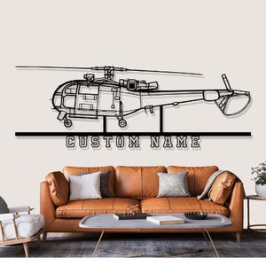 Alouette 2 Securite Civile Helicopter Silhouette Metal Wall Art, Custom Metal Wall Decor, Custom Helicopter Silhouette Wall Art, Custom Name