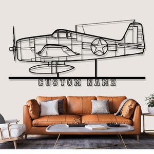Grumman F6F 3 Hellcat Airplane Silhouette Metal Wall Art, Custom Metal Wall Decor,Custom Plane Silhouette Wall Art, Custom Name Sign, Pilot