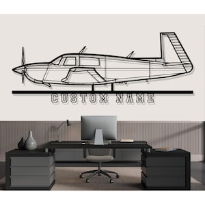 Mooney 20J Airplane Silhouette Metal Wall Art, Custom Metal Wall Decor,Custom Plane Silhouette Wall Art, Custom Name Sign, Pilot Gifts